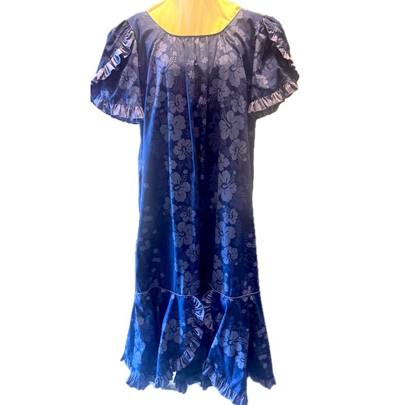 Princess Kaiulani Hawaiian Muumuu Royal Blue Maxi Dress Women’s 16 Vintage - Picture 13 of 13